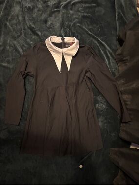 Killstar Black Tunic Coat with White Pointed Double Collar